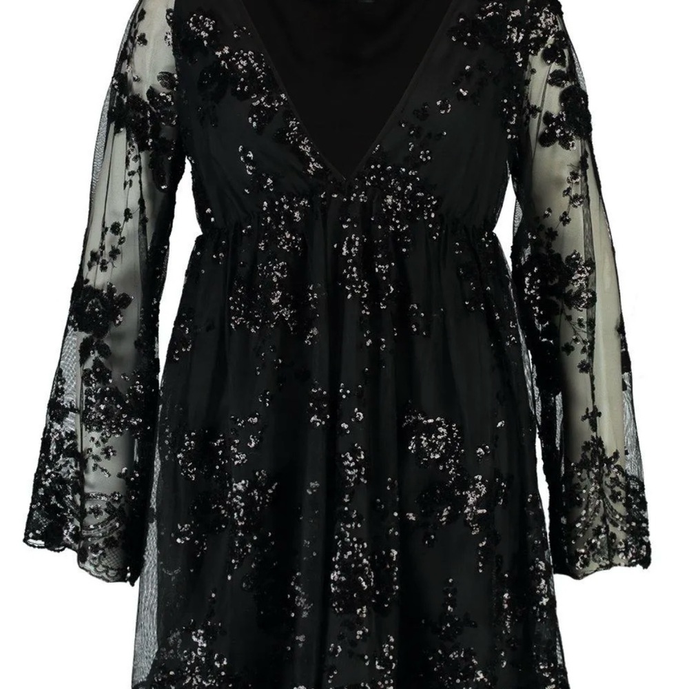 Boohoo Plus Floral Sequin Wrap Skater Dress